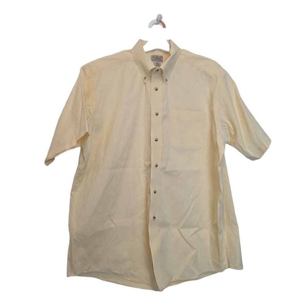 L.L.Bean Men's Cotton Wrinkle Resistant Button Down Short Sleeve Yellow Shirt L